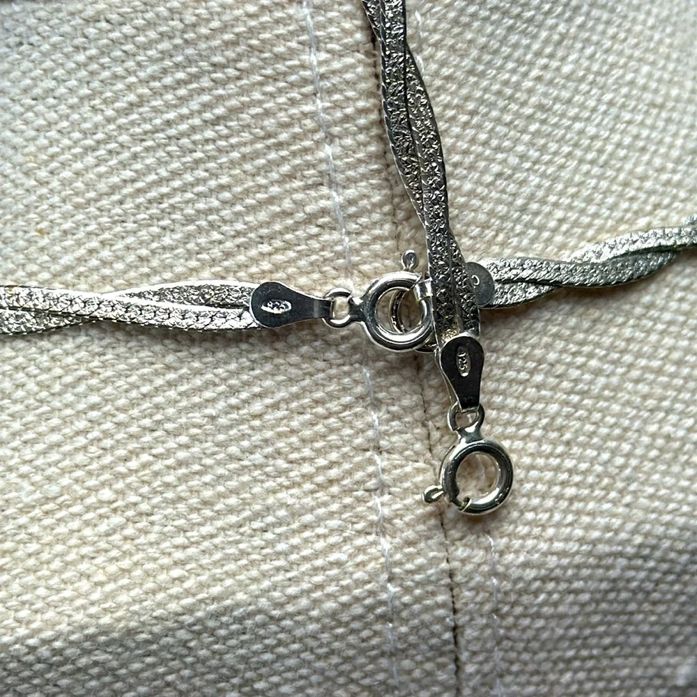 Vintage Sterling Silver Twisted Braid Herringbone Necklace